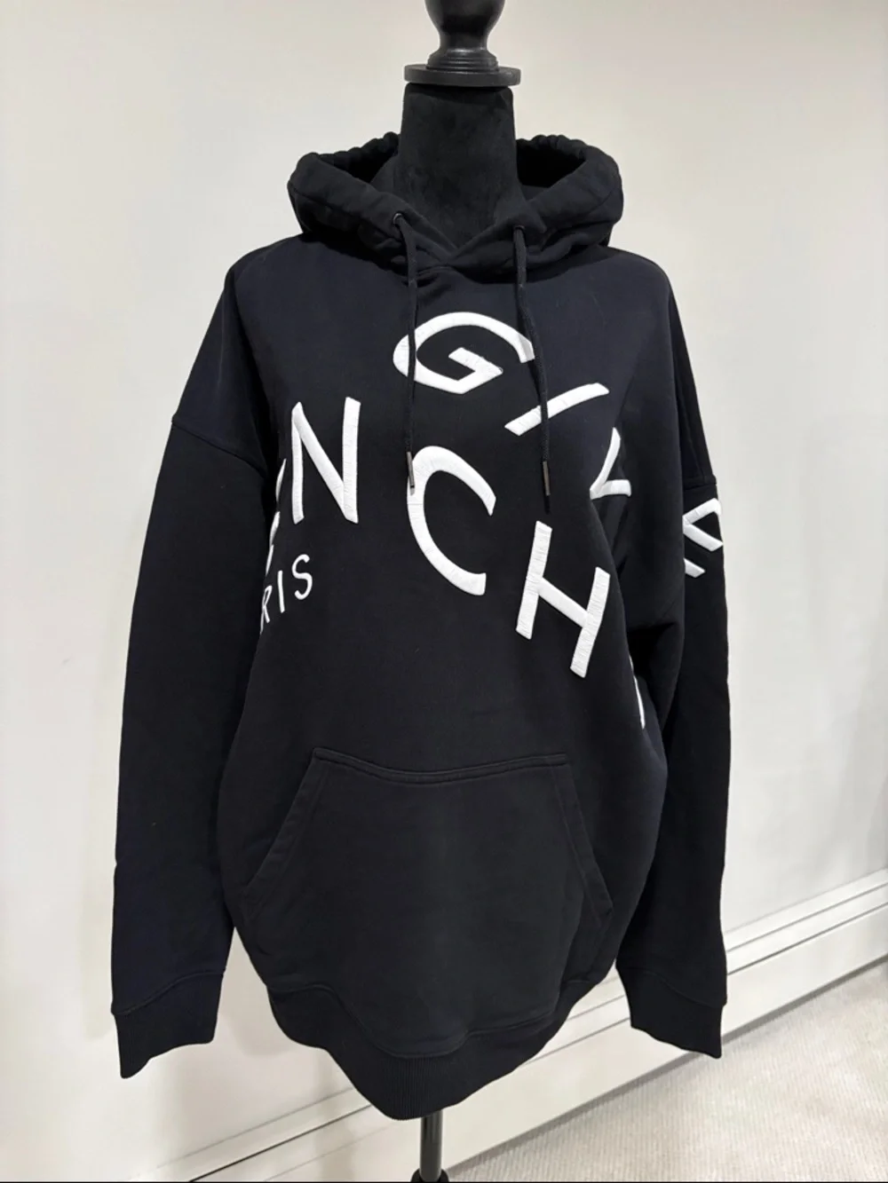 Givenchy Black Hoodie with White Diagonal Embroidered Logo XL Unisex - Picture 7 of 16
